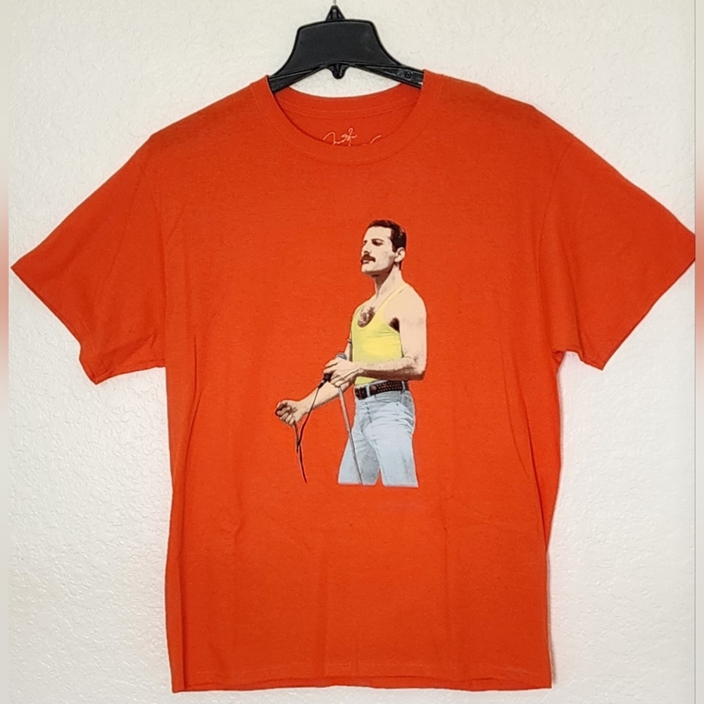 Freddie Mercury Official Merch Mens Retro Vibrant Orange Graphic T Shirt. Size L